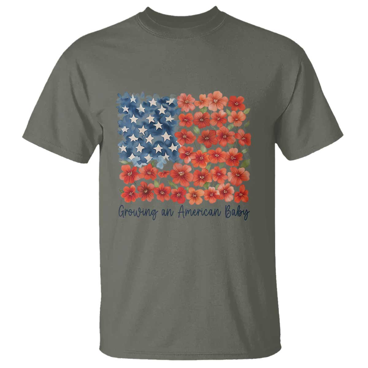 Funny 4th Of July Pregnancy Announcement T Shirt Growing An American Baby USA Flag Flowers TS11 Military Green Print Your Wear