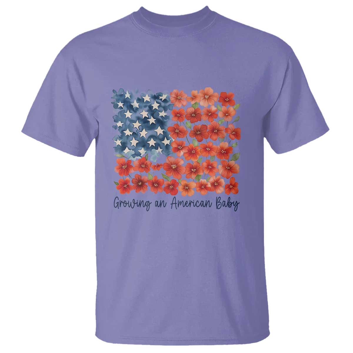 Funny 4th Of July Pregnancy Announcement T Shirt Growing An American Baby USA Flag Flowers TS11 Violet Print Your Wear