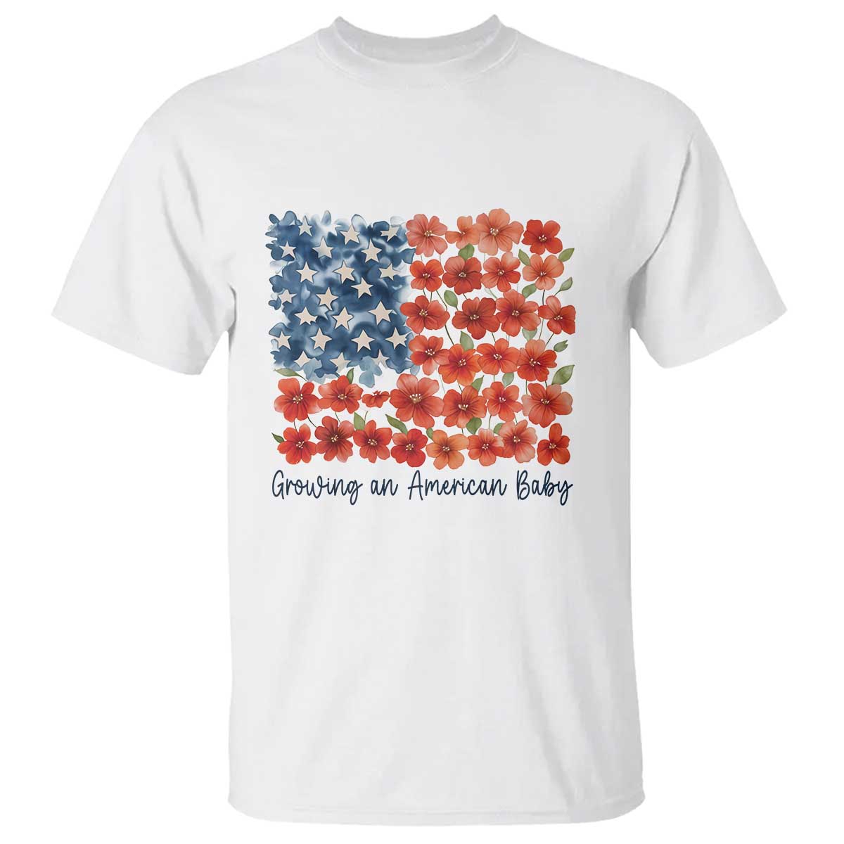 Funny 4th Of July Pregnancy Announcement T Shirt Growing An American Baby USA Flag Flowers TS11 White Print Your Wear