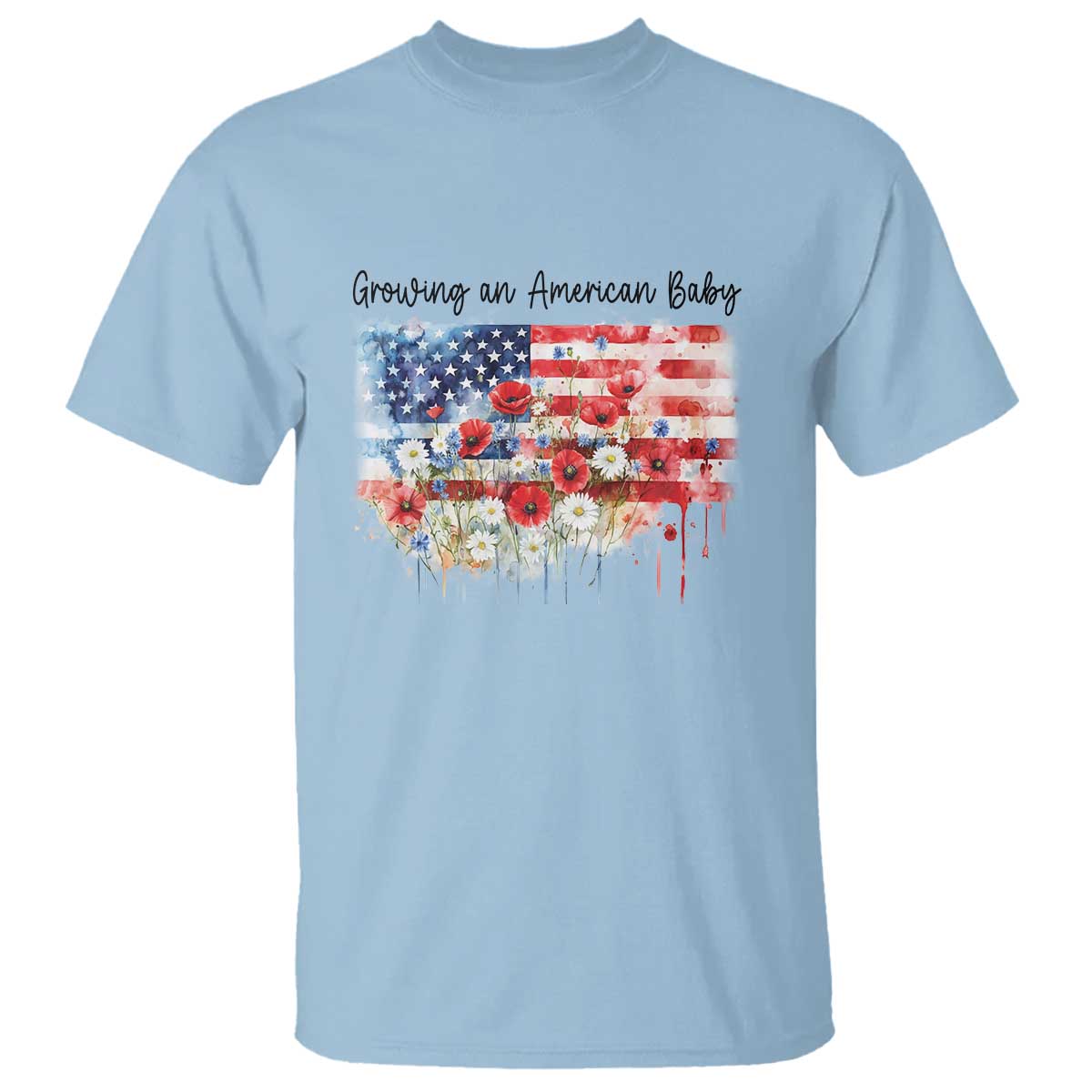 Funny 4th Of July Pregnancy Announcement T Shirt Growing An American Baby USA Flag TS11 Light Blue Print Your Wear