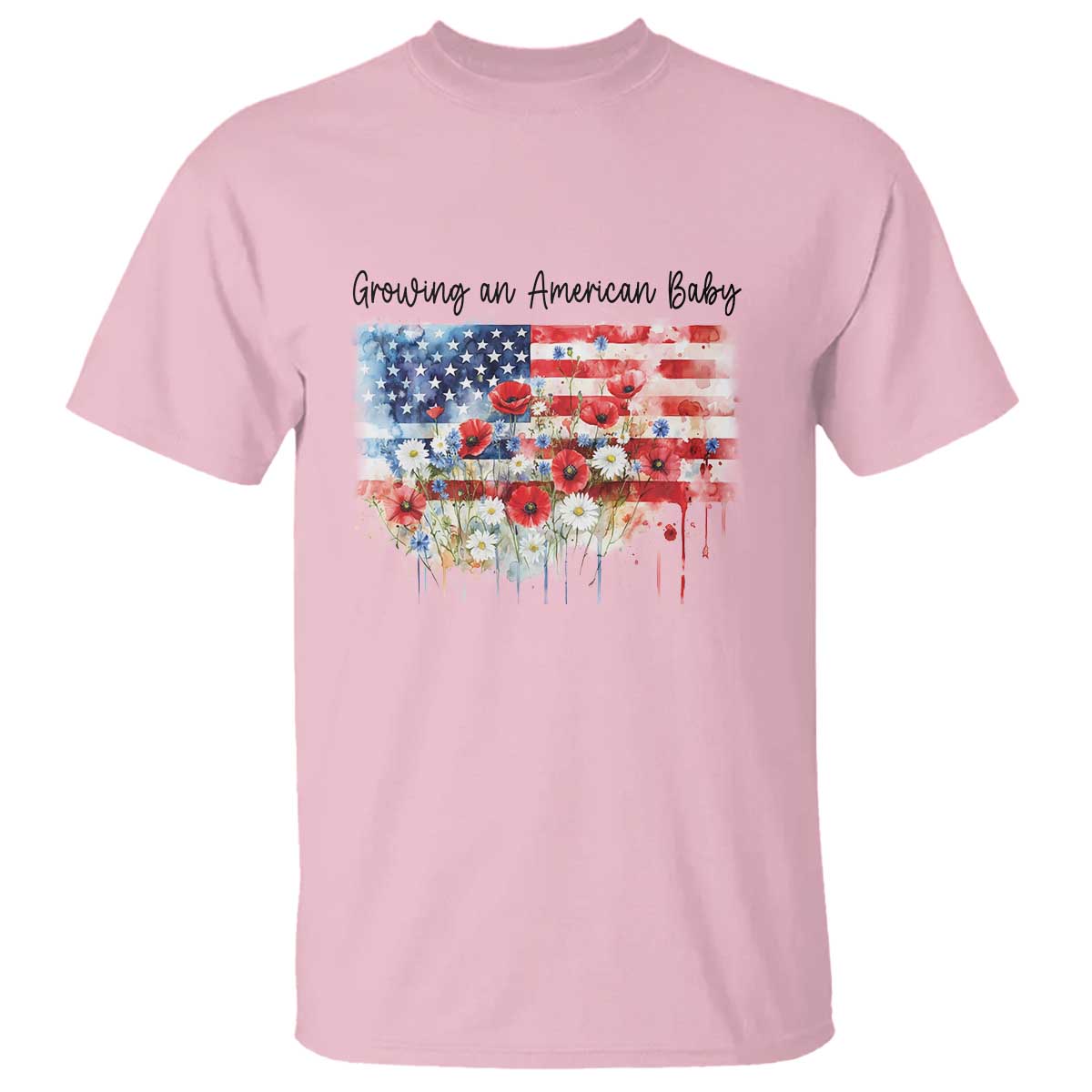 Funny 4th Of July Pregnancy Announcement T Shirt Growing An American Baby USA Flag TS11 Light Pink Print Your Wear