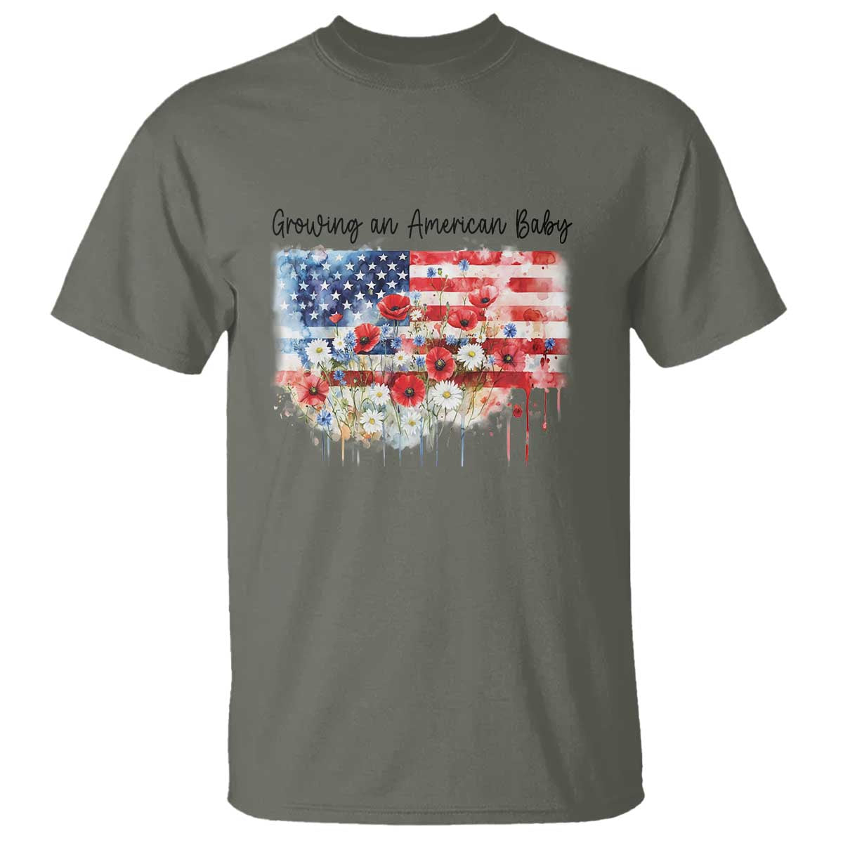 Funny 4th Of July Pregnancy Announcement T Shirt Growing An American Baby USA Flag TS11 Military Green Print Your Wear