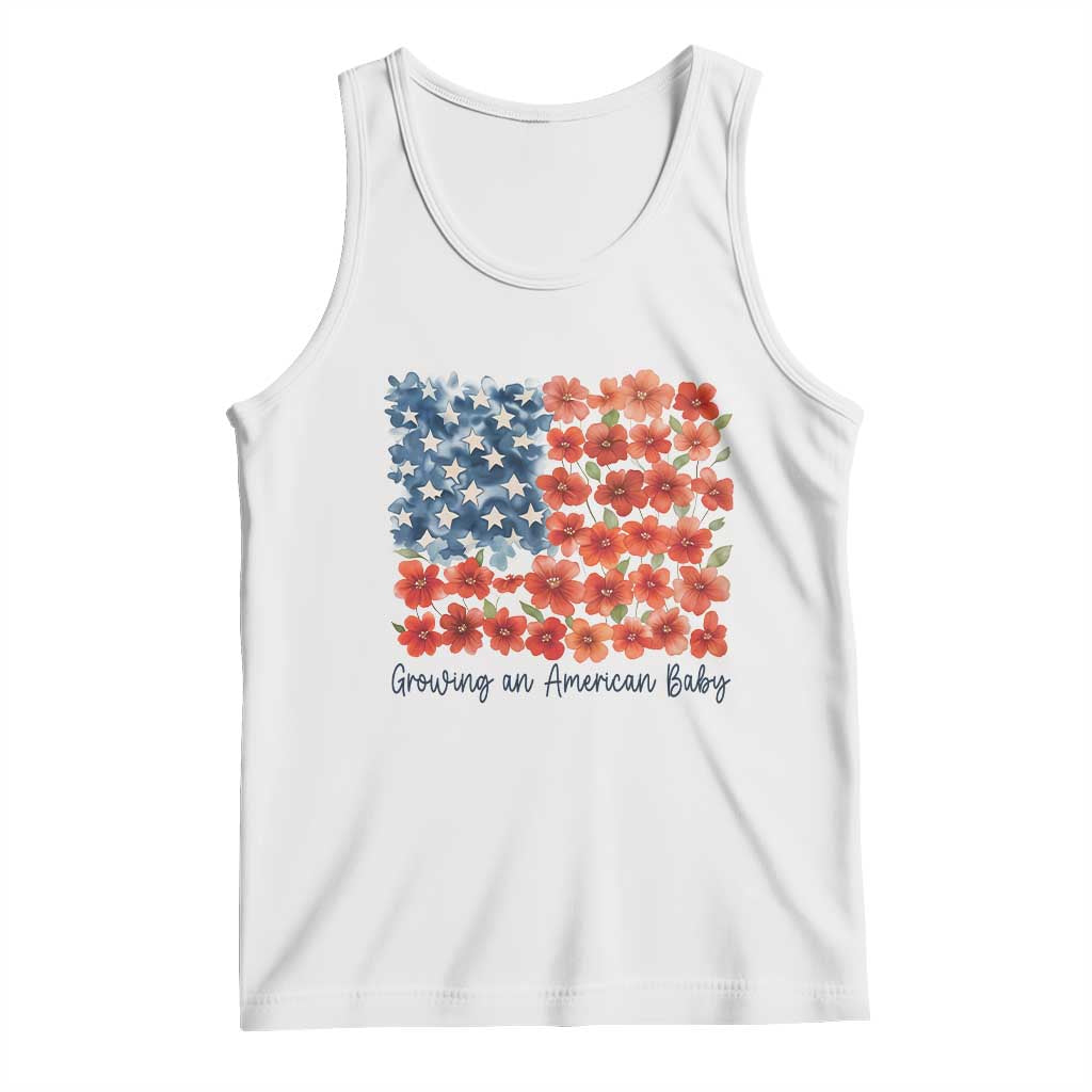 Funny 4th Of July Pregnancy Announcement Tank Top Growing An American Baby USA Flag Flowers TS11 White Print Your Wear