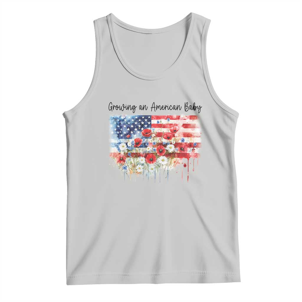 Funny 4th Of July Pregnancy Announcement Tank Top Growing An American Baby USA Flag TS11 Ash Print Your Wear