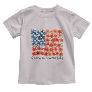 Funny 4th Of July Pregnancy Announcement Toddler T Shirt Growing An American Baby USA Flag Flowers TS11 Ice Gray Print Your Wear