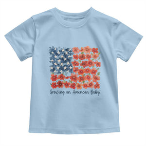 Funny 4th Of July Pregnancy Announcement Toddler T Shirt Growing An American Baby USA Flag Flowers TS11 Light Blue Print Your Wear