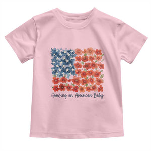 Funny 4th Of July Pregnancy Announcement Toddler T Shirt Growing An American Baby USA Flag Flowers TS11 Light Pink Print Your Wear