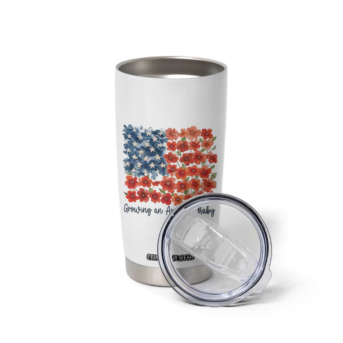 Funny 4th Of July Pregnancy Announcement Tumbler Cup Growing An American Baby USA Flag Flowers TS11 Print Your Wear