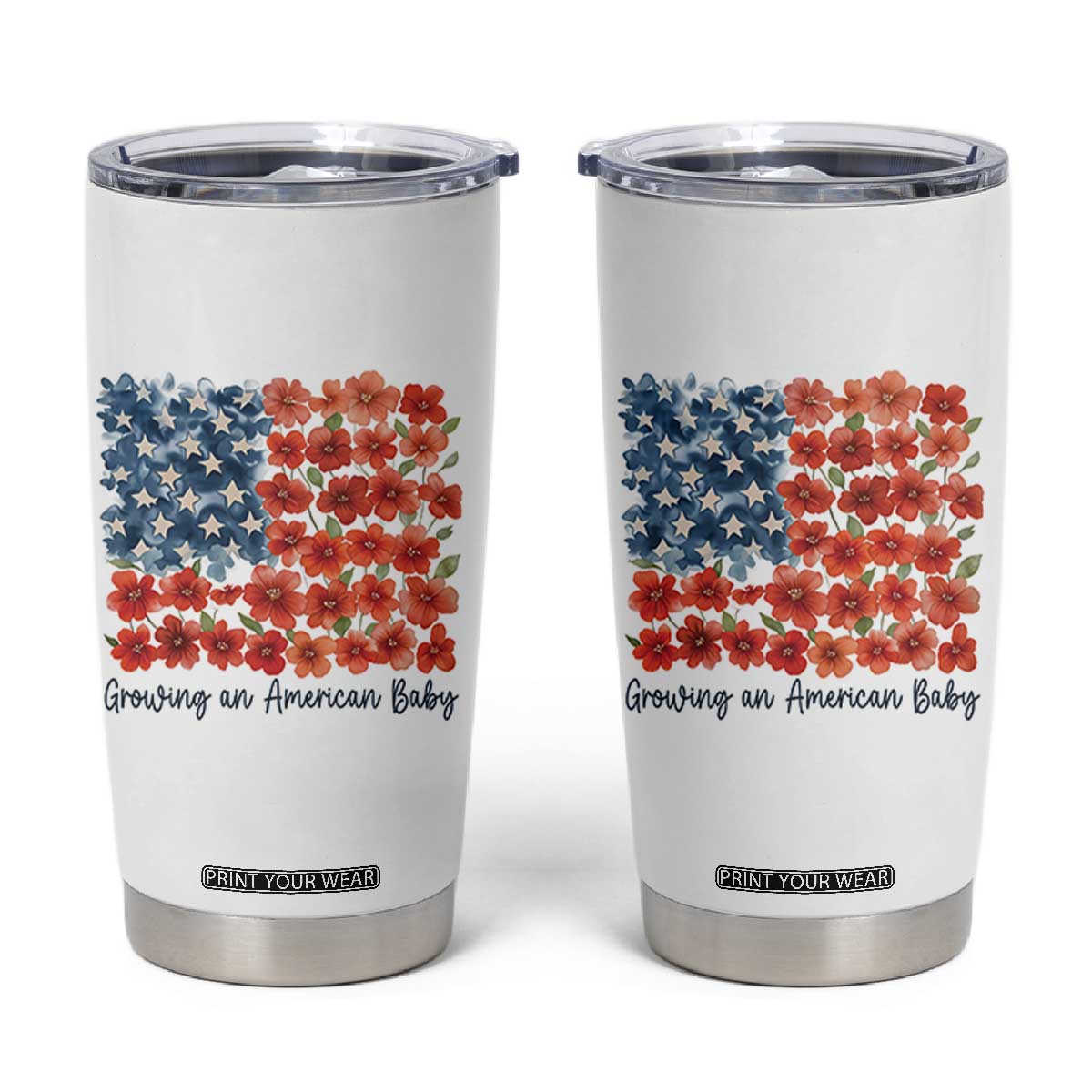 Funny 4th Of July Pregnancy Announcement Tumbler Cup Growing An American Baby USA Flag Flowers TS11 White Print Your Wear