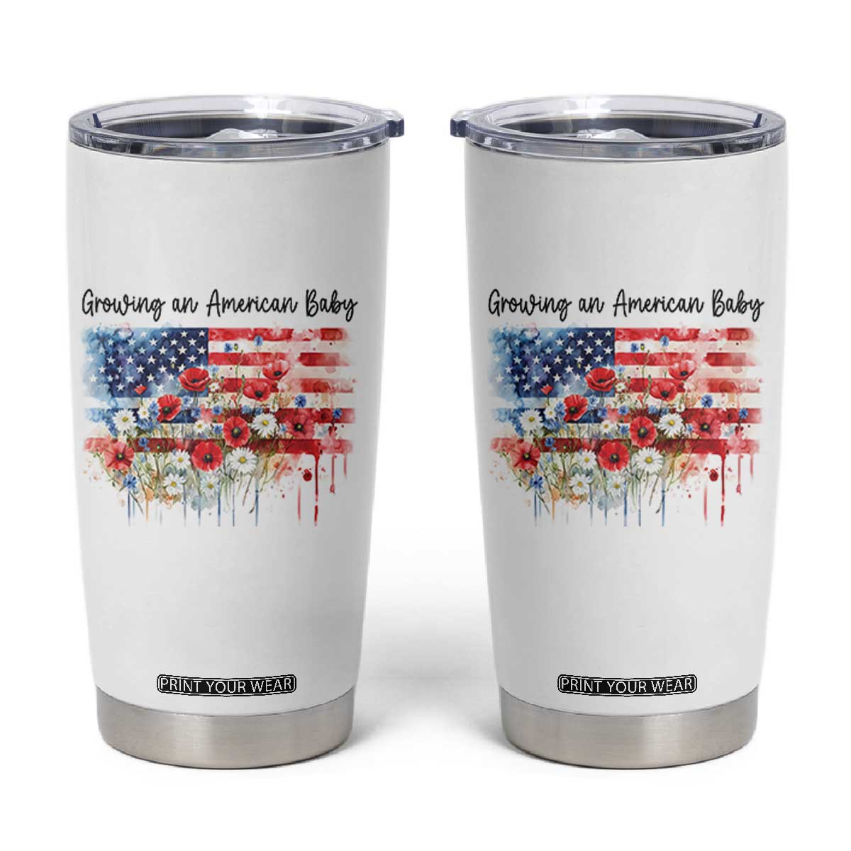 Funny 4th Of July Pregnancy Announcement Tumbler Cup Growing An American Baby USA Flag TS11 White Print Your Wear