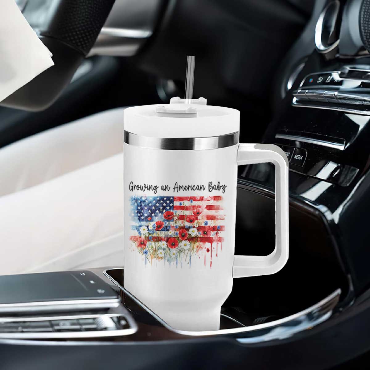 Funny 4th Of July Pregnancy Announcement Tumbler With Handle Growing An American Baby USA Flag TS11 Print Your Wear