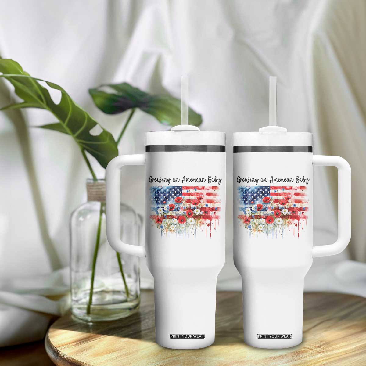 Funny 4th Of July Pregnancy Announcement Tumbler With Handle Growing An American Baby USA Flag TS11 Print Your Wear