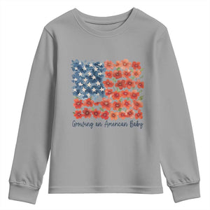 Funny 4th Of July Pregnancy Announcement Youth Sweatshirt Growing An American Baby USA Flag Flowers TS11 Sport Gray Print Your Wear