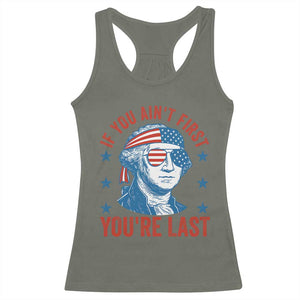 Funny 4th Of July Racerback Tank Top George Washington Stay Strapped Or Get Clapped TS10 Military Green Print Your Wear