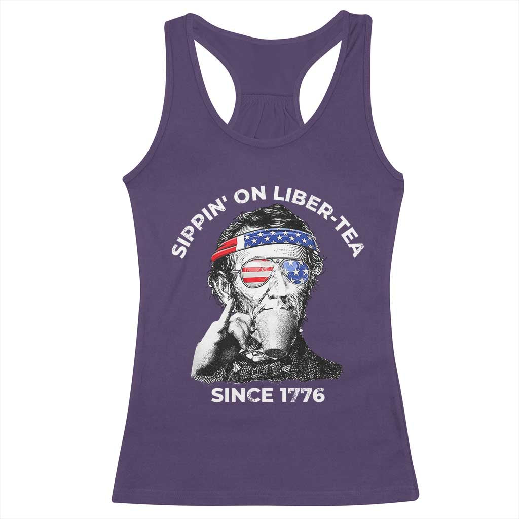 Funny 4th Of July Racerback Tank Top Sippin On Liber Tea Liberty Abe Lincoln 1776 USA Flag TS10 Purple Print Your Wear