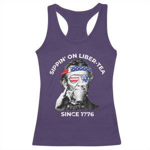 Funny 4th Of July Racerback Tank Top Sippin On Liber Tea Liberty Abe Lincoln 1776 USA Flag TS10 Purple Print Your Wear