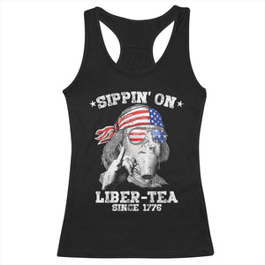 Funny 4th Of July Racerback Tank Top Sippin On Liber Tea Liberty Ben Franklin 1776 USA Flag TS10 Black Print Your Wear