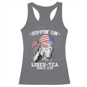 Funny 4th Of July Racerback Tank Top Sippin On Liber Tea Liberty Ben Franklin 1776 USA Flag TS10 Charcoal Print Your Wear