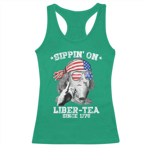 Funny 4th Of July Racerback Tank Top Sippin On Liber Tea Liberty Ben Franklin 1776 USA Flag TS10 Irish Green Print Your Wear