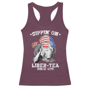 Funny 4th Of July Racerback Tank Top Sippin On Liber Tea Liberty Ben Franklin 1776 USA Flag TS10 Maroon Print Your Wear