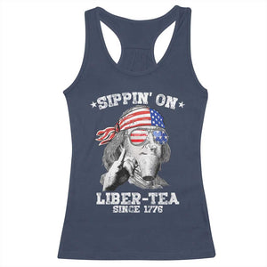 Funny 4th Of July Racerback Tank Top Sippin On Liber Tea Liberty Ben Franklin 1776 USA Flag TS10 Navy Print Your Wear