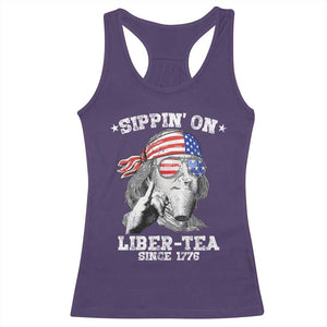 Funny 4th Of July Racerback Tank Top Sippin On Liber Tea Liberty Ben Franklin 1776 USA Flag TS10 Purple Print Your Wear