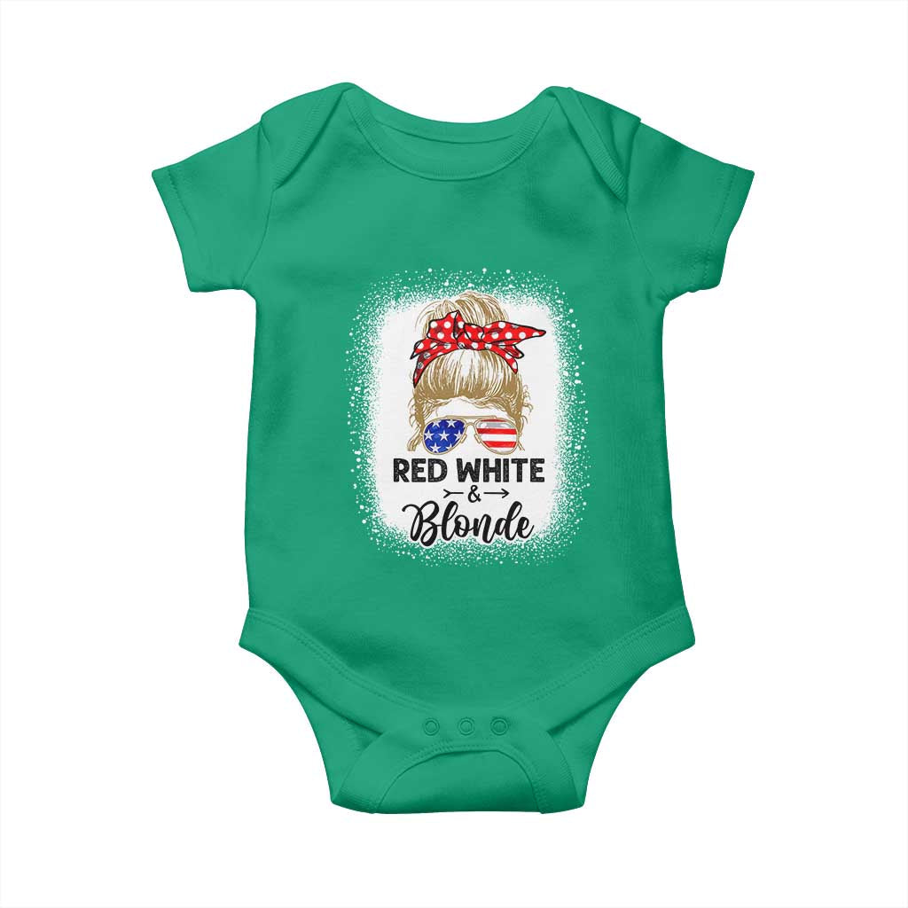 Funny 4th Of July Red White And Blonde Baby Onesie Messy Bun Girl American Flag Sunglasses TS11 Irish Green Print Your Wear