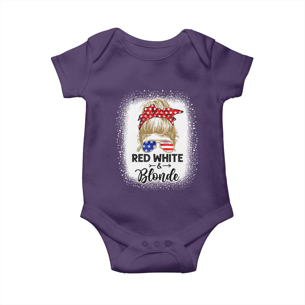 Funny 4th Of July Red White And Blonde Baby Onesie Messy Bun Girl American Flag Sunglasses TS11 Purple Print Your Wear