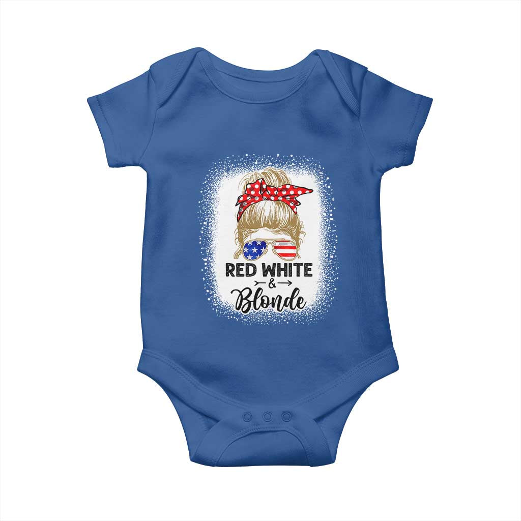 Funny 4th Of July Red White And Blonde Baby Onesie Messy Bun Girl American Flag Sunglasses TS11 Royal Blue Print Your Wear