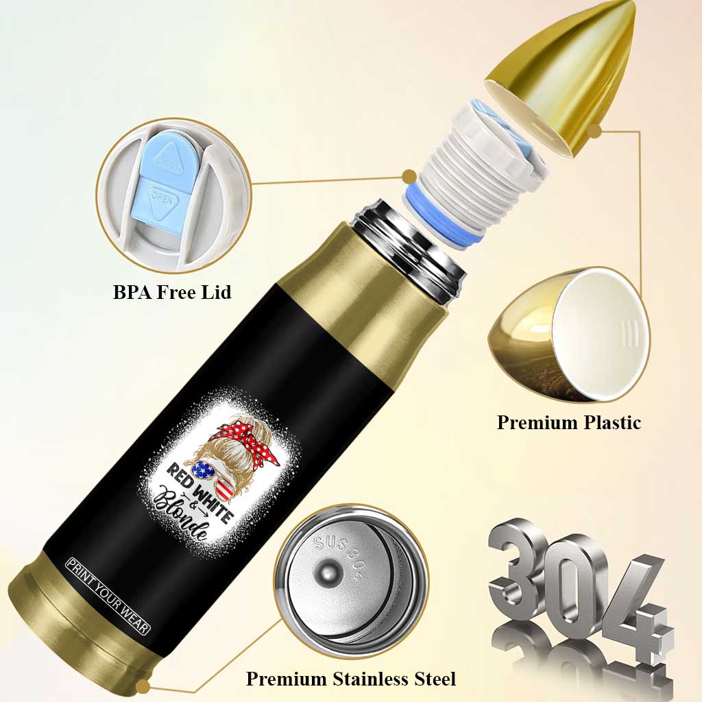 Funny 4th Of July Red White And Blonde Bullet Tumbler Messy Bun Girl American Flag Sunglasses TS11 Print Your Wear