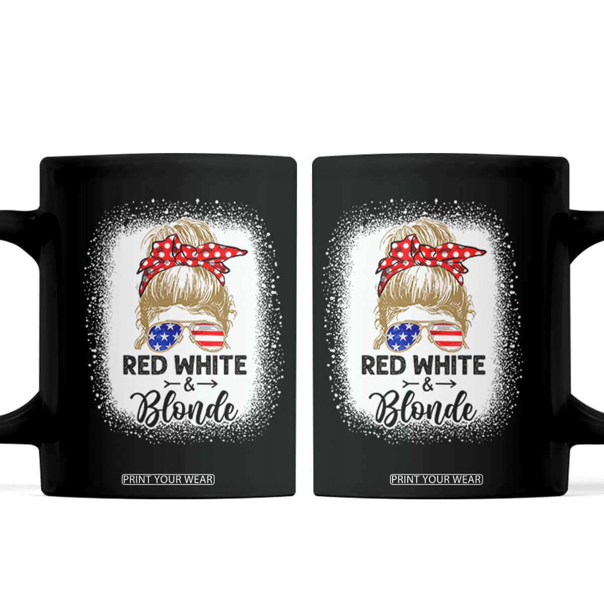 Funny 4th Of July Red White And Blonde Coffee Mug Messy Bun Girl American Flag Sunglasses TS11 Black Print Your Wear