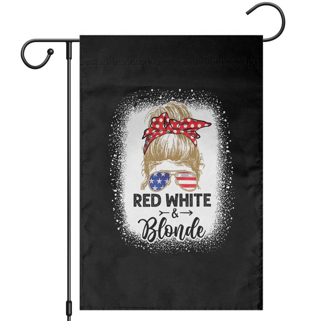 Funny 4th Of July Red White And Blonde Garden Flag Messy Bun Girl American Flag Sunglasses TS11 Black Print Your Wear
