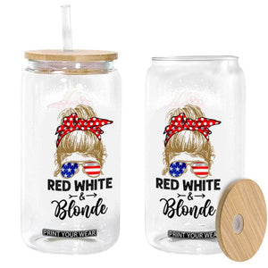 Funny 4th Of July Red White And Blonde Glass Can Messy Bun Girl American Flag Sunglasses TS11 Black Print Your Wear