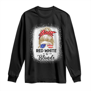 Funny 4th Of July Red White And Blonde Long Sleeve Shirt Messy Bun Girl American Flag Sunglasses TS11 Black Print Your Wear