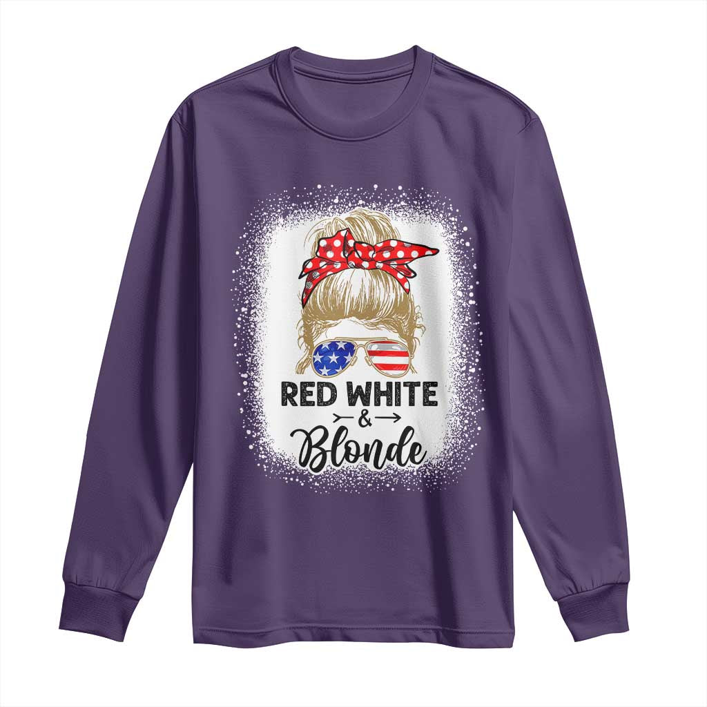 Funny 4th Of July Red White And Blonde Long Sleeve Shirt Messy Bun Girl American Flag Sunglasses TS11 Purple Print Your Wear
