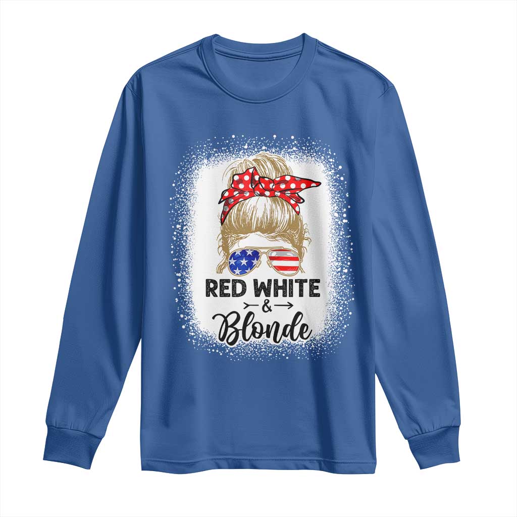 Funny 4th Of July Red White And Blonde Long Sleeve Shirt Messy Bun Girl American Flag Sunglasses TS11 Royal Blue Print Your Wear