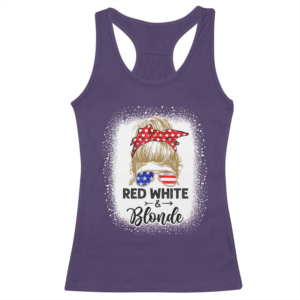 Funny 4th Of July Red White And Blonde Racerback Tank Top Messy Bun Girl American Flag Sunglasses TS11 Purple Print Your Wear