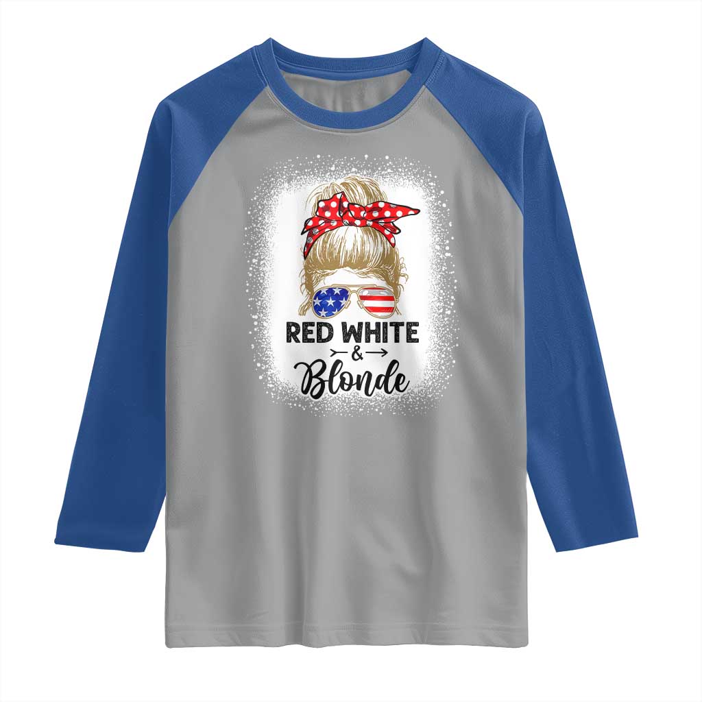 Funny 4th Of July Red White And Blonde Raglan Shirt Messy Bun Girl American Flag Sunglasses TS11 Sport Gray Royal Print Your Wear