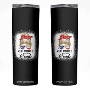 Funny 4th Of July Red White And Blonde Skinny Tumbler Messy Bun Girl American Flag Sunglasses TS11 Black Print Your Wear