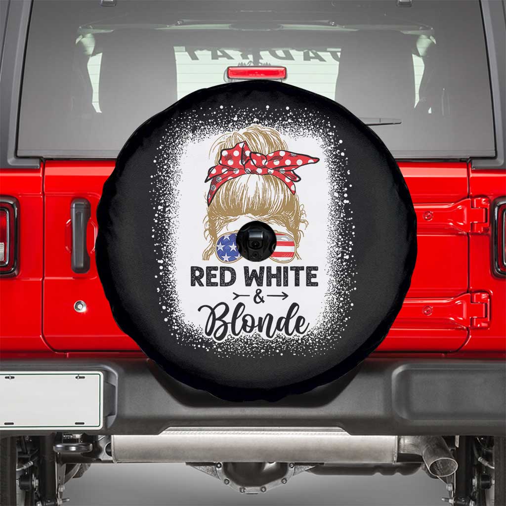 Funny 4th Of July Red White And Blonde Spare Tire Cover Messy Bun Girl American Flag Sunglasses TS11 Black Print Your Wear