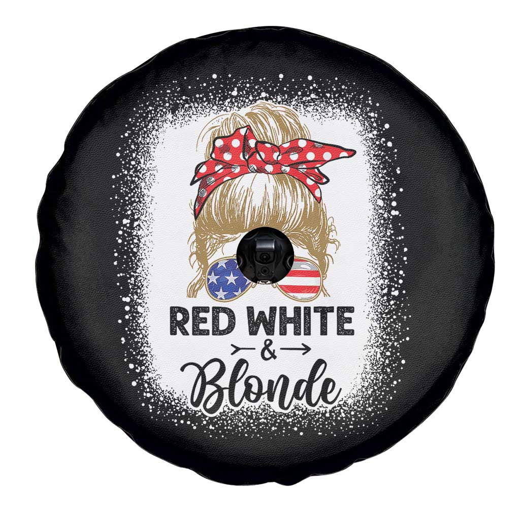 Funny 4th Of July Red White And Blonde Spare Tire Cover Messy Bun Girl American Flag Sunglasses TS11 Print Your Wear