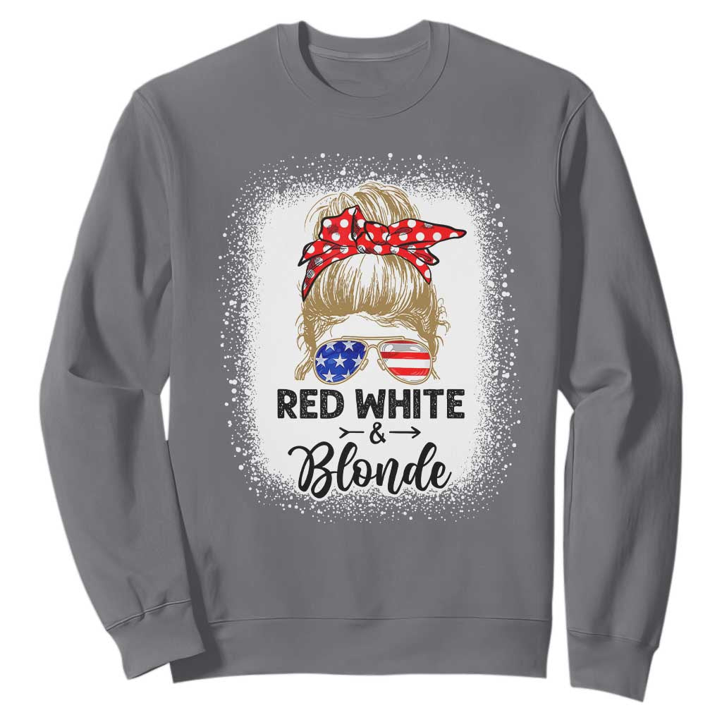 Funny 4th Of July Red White And Blonde Sweatshirt Messy Bun Girl American Flag Sunglasses TS11 Charcoal Print Your Wear