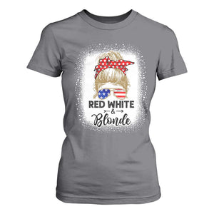 Funny 4th Of July Red White And Blonde T Shirt For Women Messy Bun Girl American Flag Sunglasses TS11 Charcoal Print Your Wear