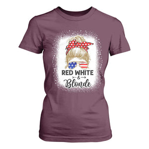 Funny 4th Of July Red White And Blonde T Shirt For Women Messy Bun Girl American Flag Sunglasses TS11 Maroon Print Your Wear
