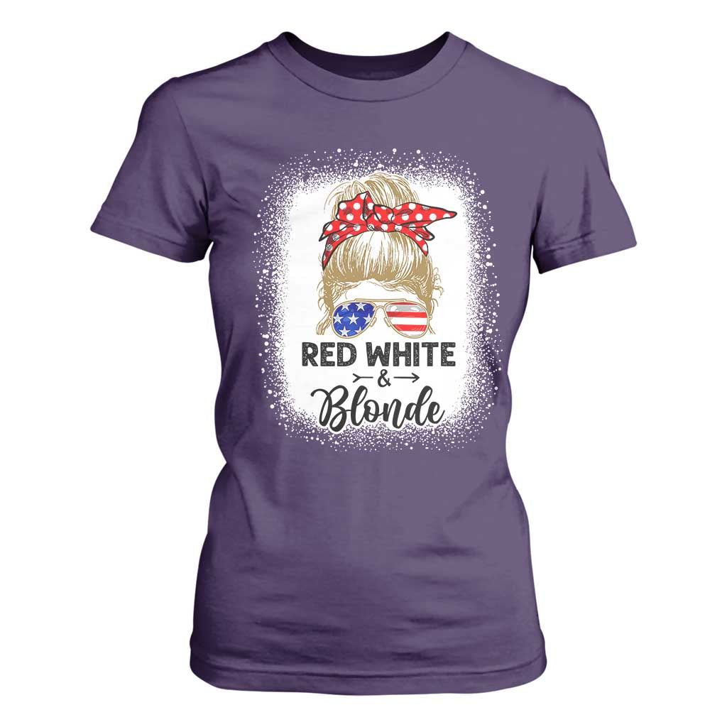 Funny 4th Of July Red White And Blonde T Shirt For Women Messy Bun Girl American Flag Sunglasses TS11 Purple Print Your Wear