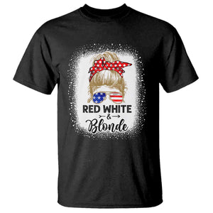 Funny 4th Of July Red White And Blonde T Shirt Messy Bun Girl American Flag Sunglasses TS11 Black Print Your Wear