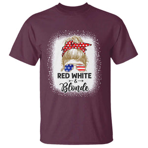 Funny 4th Of July Red White And Blonde T Shirt Messy Bun Girl American Flag Sunglasses TS11 Maroon Print Your Wear