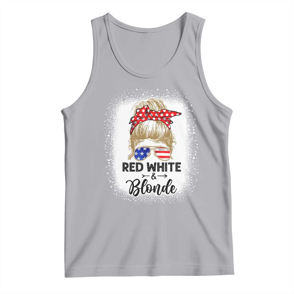 Funny 4th Of July Red White And Blonde Tank Top Messy Bun Girl American Flag Sunglasses TS11 Athletic Heather Print Your Wear