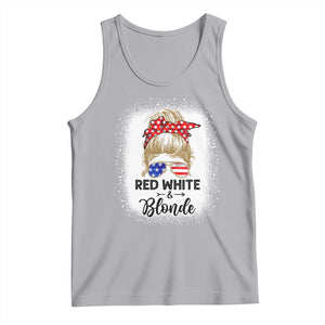 Funny 4th Of July Red White And Blonde Tank Top Messy Bun Girl American Flag Sunglasses TS11 Athletic Heather Print Your Wear