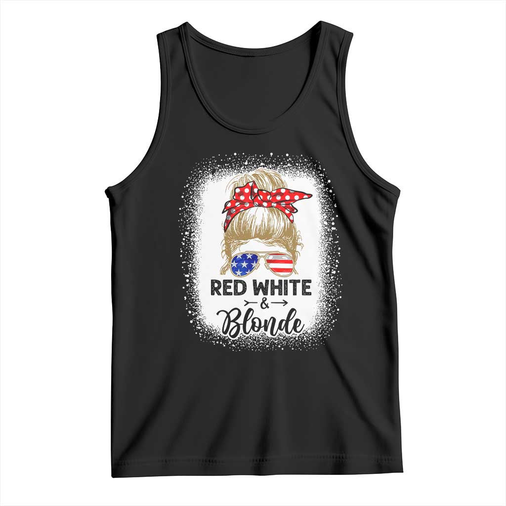 Funny 4th Of July Red White And Blonde Tank Top Messy Bun Girl American Flag Sunglasses TS11 Black Print Your Wear